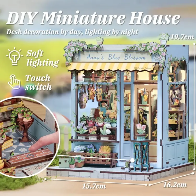 MINIATUROWY DOMEK - DIY - Niebieski kwiat Anny - 255szt + lampka LED