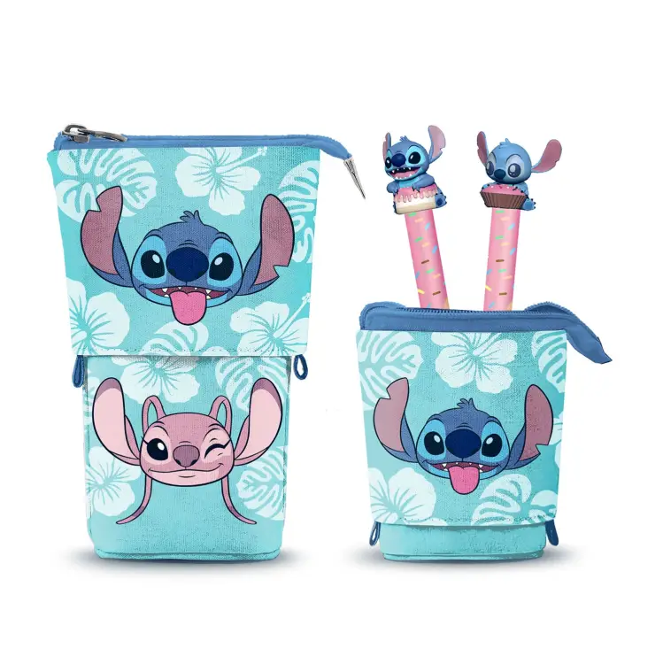Karactermania - STITCH & ANGEL - Vertical "Cute" Pencil Case + 2 Gel Pen