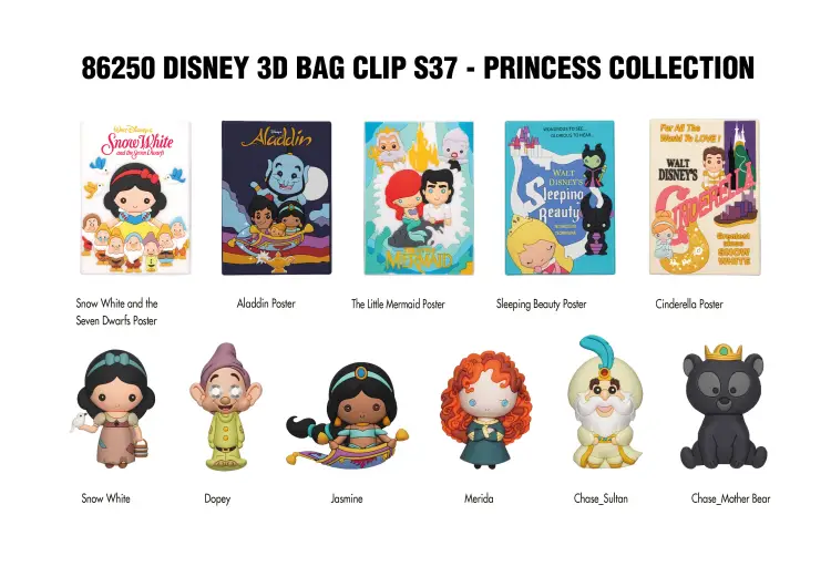 Monogram - DISNEY PRINCESS - Series 37 - 3D Foam Bag Clip (Display 24 Pcs)