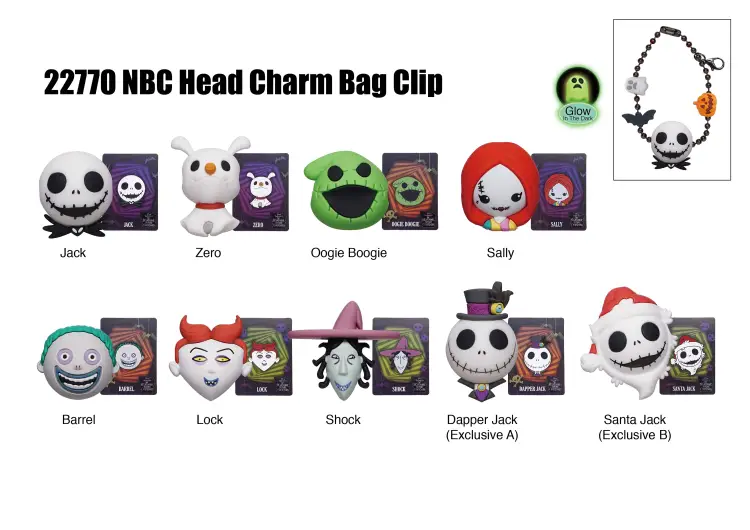 Monogram - NIGHTMARE BEFORE CHRISTMAS - Charm Bag Clip (Display 24 Pcs)
