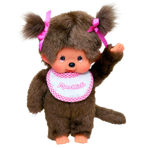 Bandai Red Monchhichi - Dziewczynka w białym śliniku - Pluszak 20cm