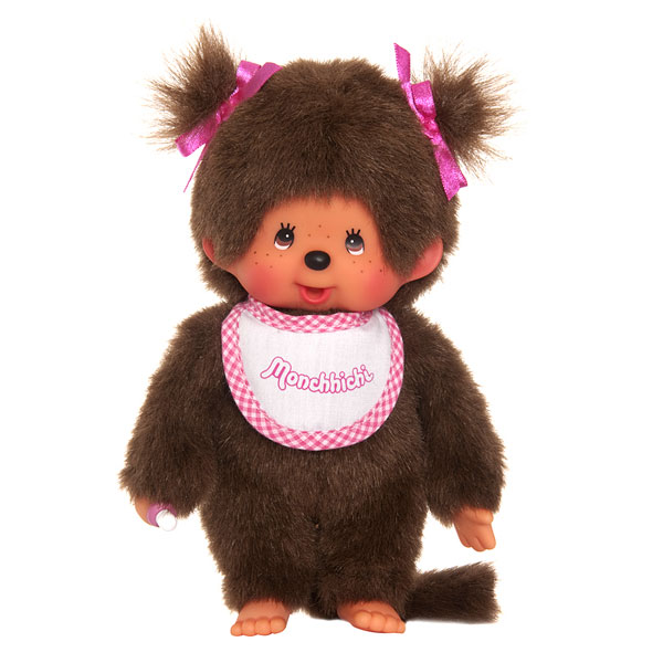 Bandai Red Monchhichi - Dziewczynka w białym śliniku - Pluszak 20cm