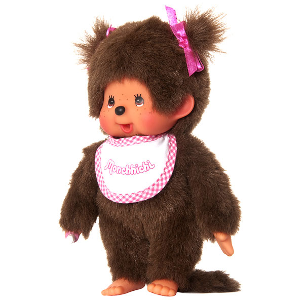 Bandai Red Monchhichi - Dziewczynka w białym śliniku - Pluszak 20cm