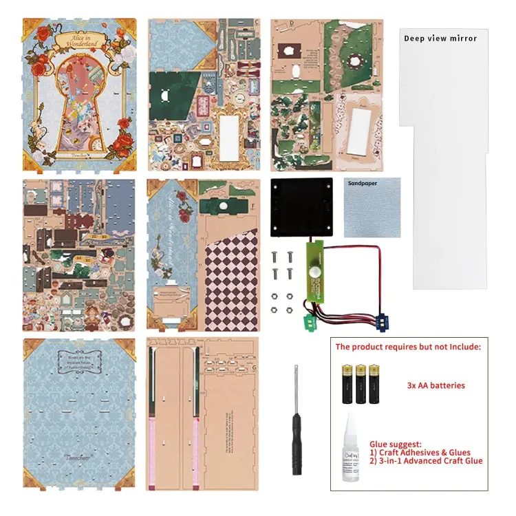 Tonecheer - BOOK NOOK KIT - DIY- Alice in Wonderland - 184pcs + LED Light