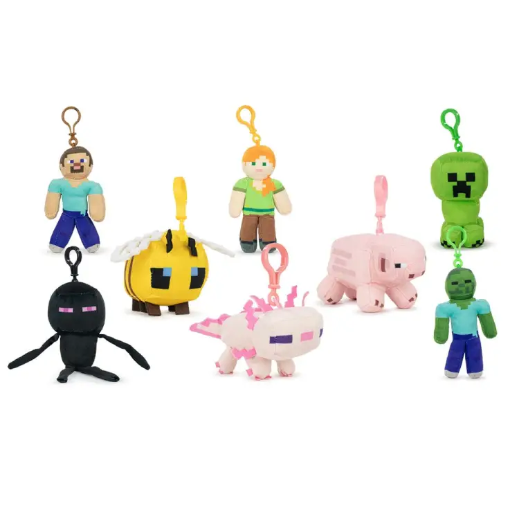 Barrado - MINECRAFT - Assortment of 8 Bag Clips Plushs - 12cm