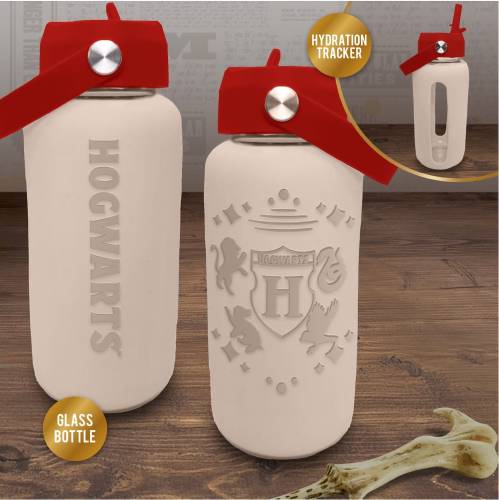 Paladone - HARRY POTTER - Hodgwarts - Glass Water Bottle with Silicon Sleeve 27oz