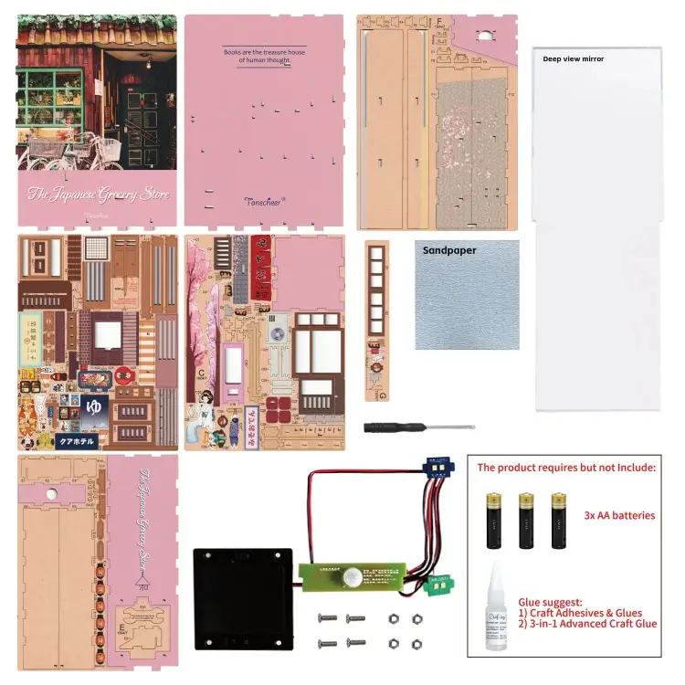 Tonecheer - BOOK NOOK KIT - DIY- Japanese Grocery Store - 134pcs + LED Light