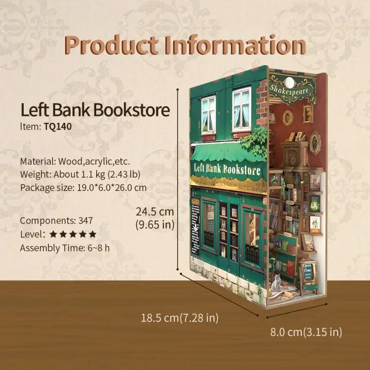 Tonecheer Book Nook - Left Bank Bookstore - Zestaw DIY 347 el. + Światło LED