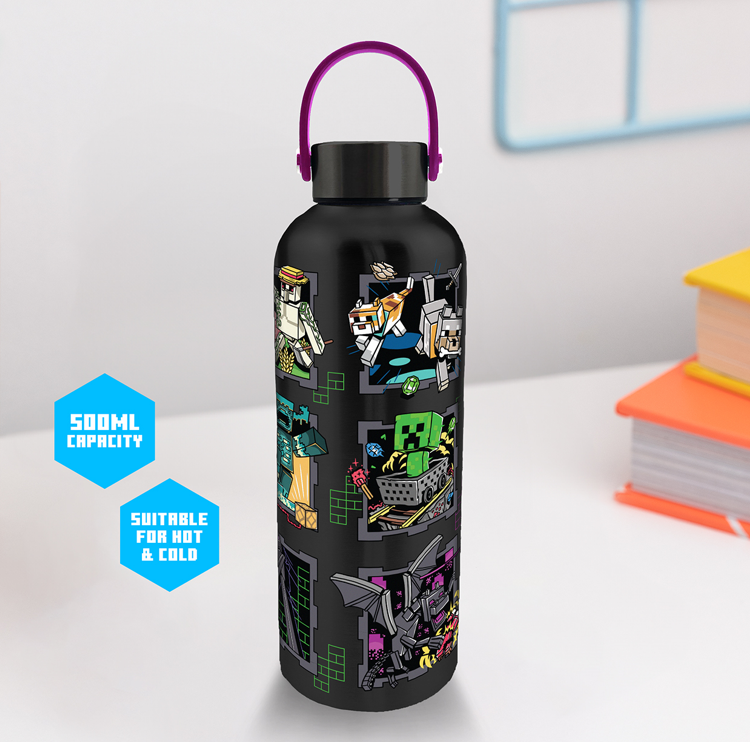 Paladone - MINECRAFT - Mascots - Metal Water Bottle with Carry Loop - 500ml
