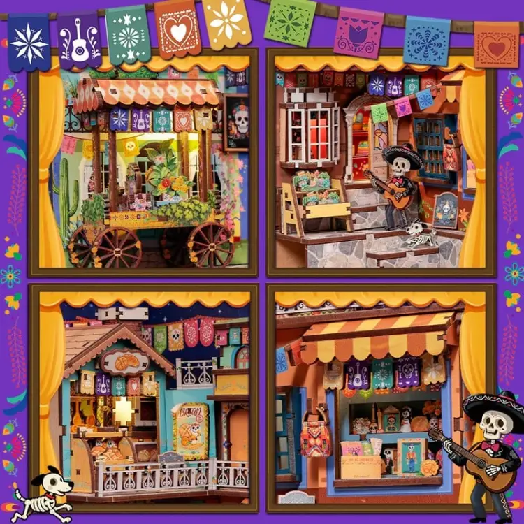 Cutebee - BOOK NOOK KIT - DIY - Plaza de los Muertos- 350pc + LED Light